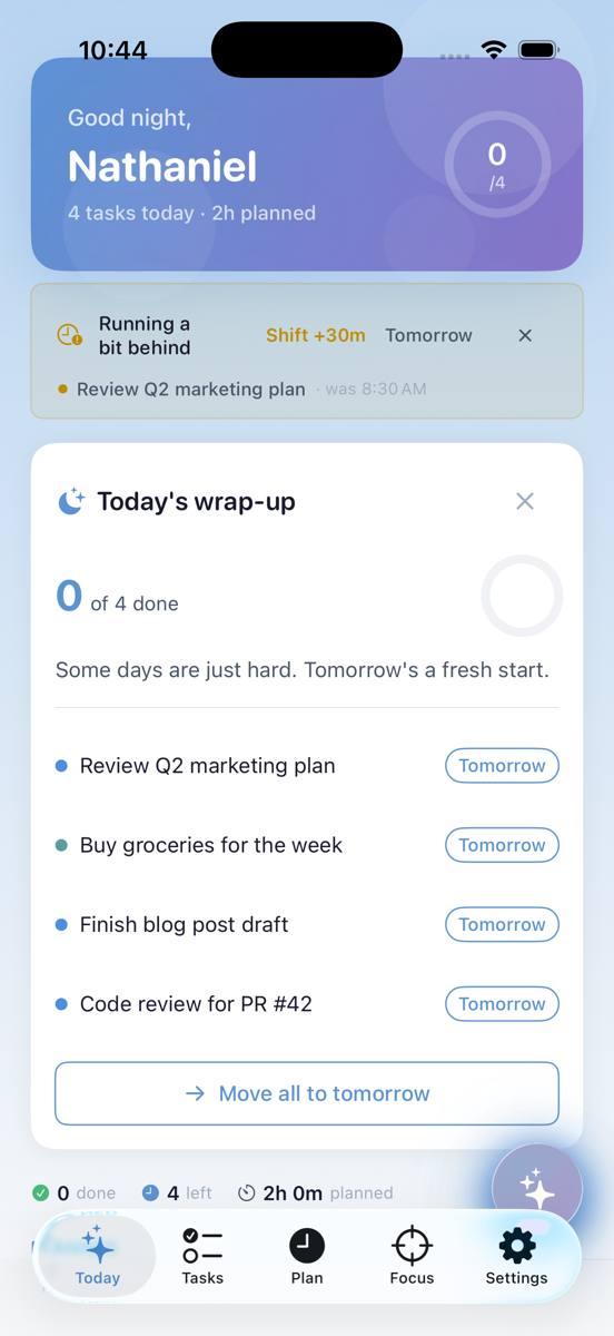 Doable today view showing tasks sorted by energy level